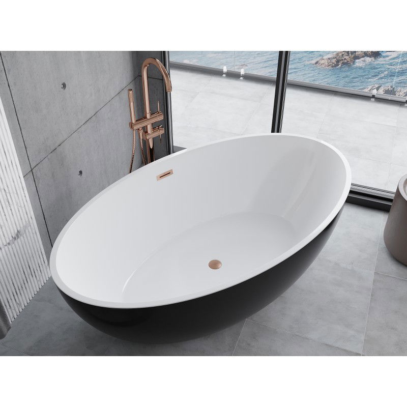 Mexen Nike freestanding bath 175 x 100 cm, white/black, brushed copper overflow - 54071751075-65