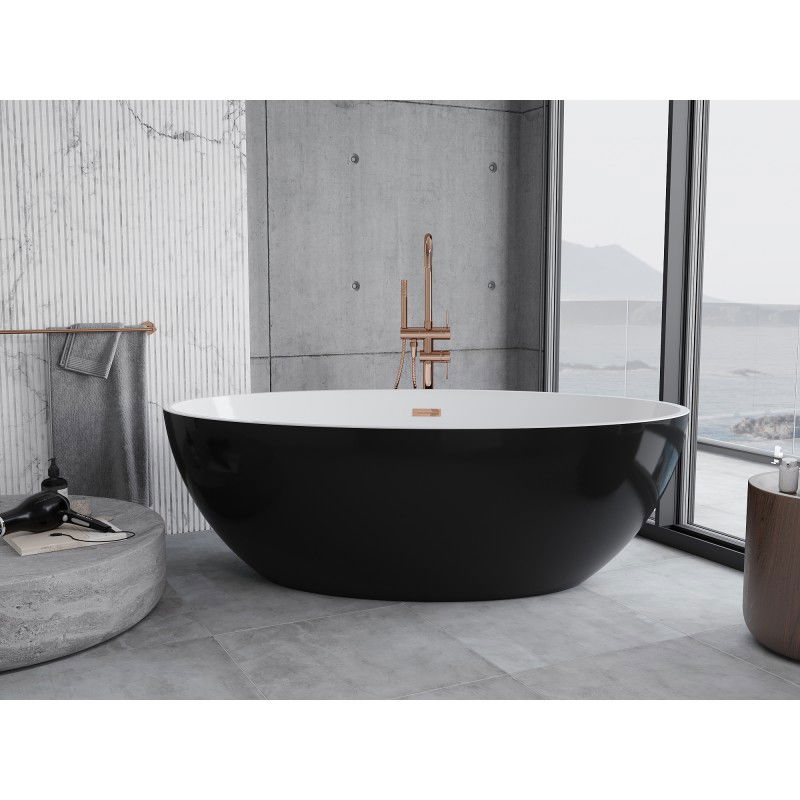 Mexen Nike freestanding bathtub 175 x 100 cm, white/black, overflow rose gold - 54071751075-60