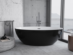 Mexen Nike freestanding bath 175 x 100 cm, white/black, brushed gun gray overflow - 54071751075-66