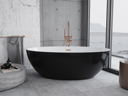 Mexen Nike freestanding bathtub 175 x 100 cm, white/black, brushed copper overflow - 54071751075-65