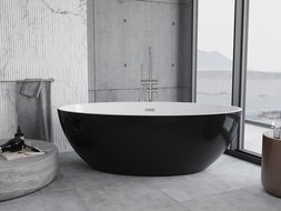 Mexen Nike freestanding bath 175 x 100 cm, white/black, brushed nickel overflow - 54071751075-97