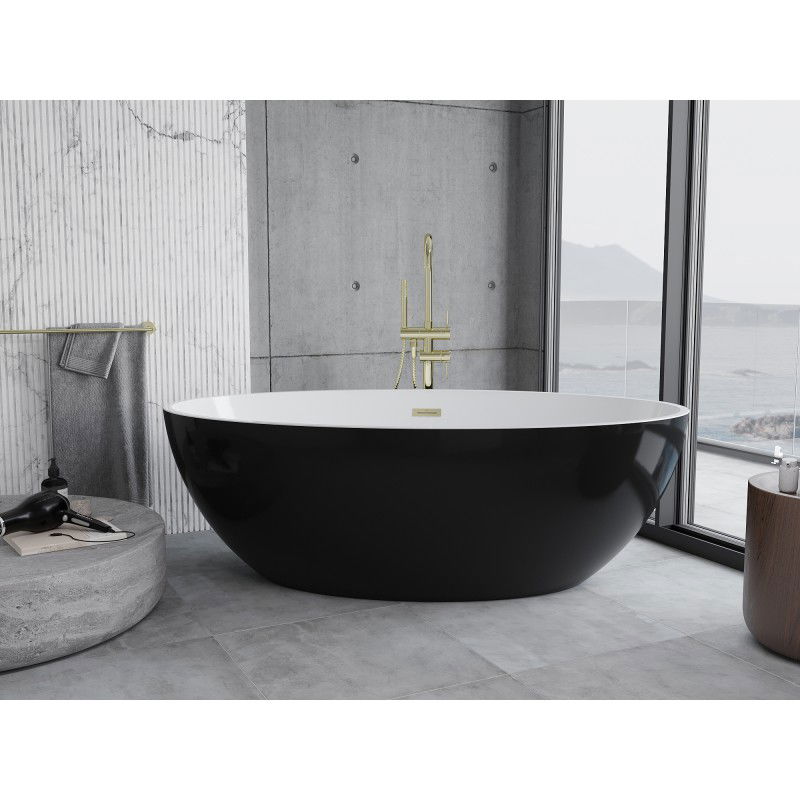 Mexen Nike Freestanding Bath 175 x 100 cm, White/Black, Gold Brushed Overflow - 54071751075-55