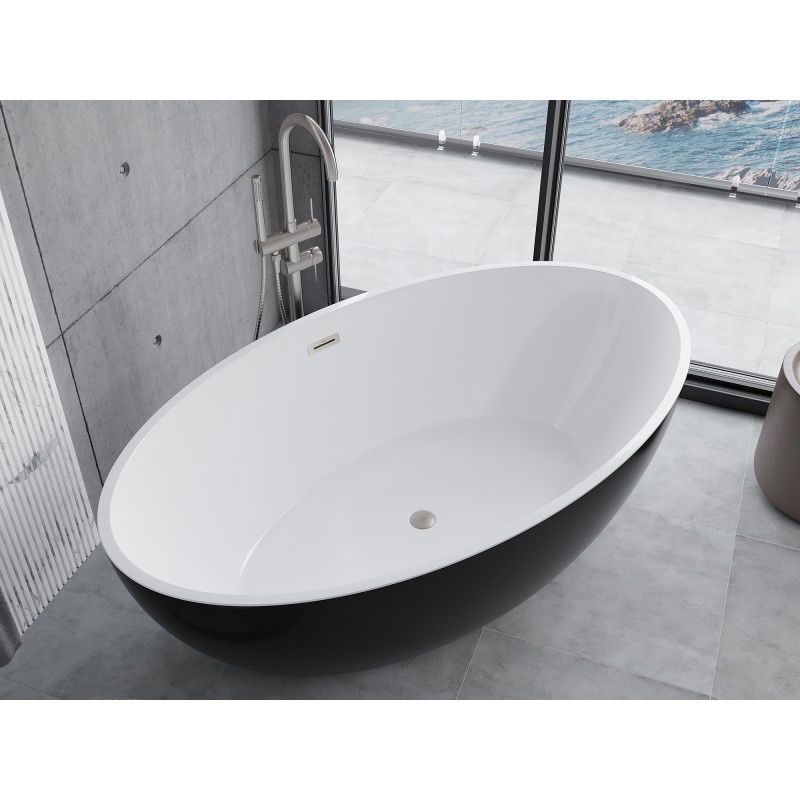 Mexen Nike freestanding bath 175 x 100 cm, white/black, brushed nickel overflow - 54071751075-97