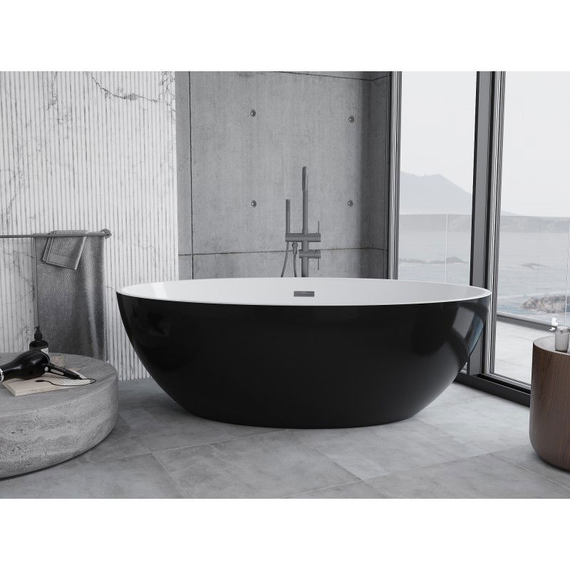 Mexen Nike freestanding bath 175 x 100 cm, white/black, overflow gun metal - 54071751075-95