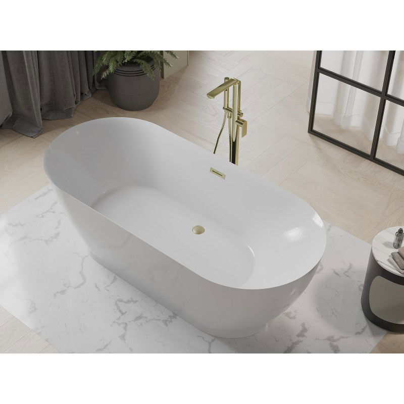Mexen Roxy freestanding bath 180 x 85 cm, white, brushed gold overflow - 51201808500-55