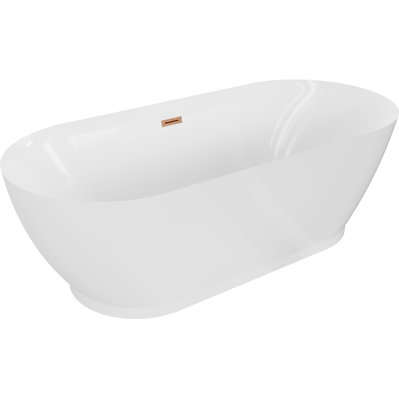 Mexen Roxy 180 x 85 cm Freestanding Bathtub, White, Brushed Copper Overflow - 51201808500-65