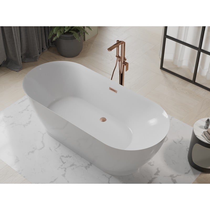 Mexen Roxy 180 x 85 cm Freestanding Bathtub, White, Brushed Copper Overflow - 51201808500-65