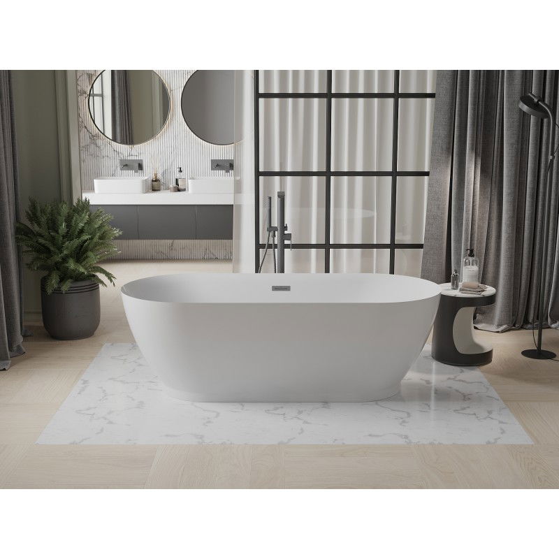 Mexen Roxy freestanding bath 180 x 85 cm, white, brushed gun gray overflow - 51201808500-66