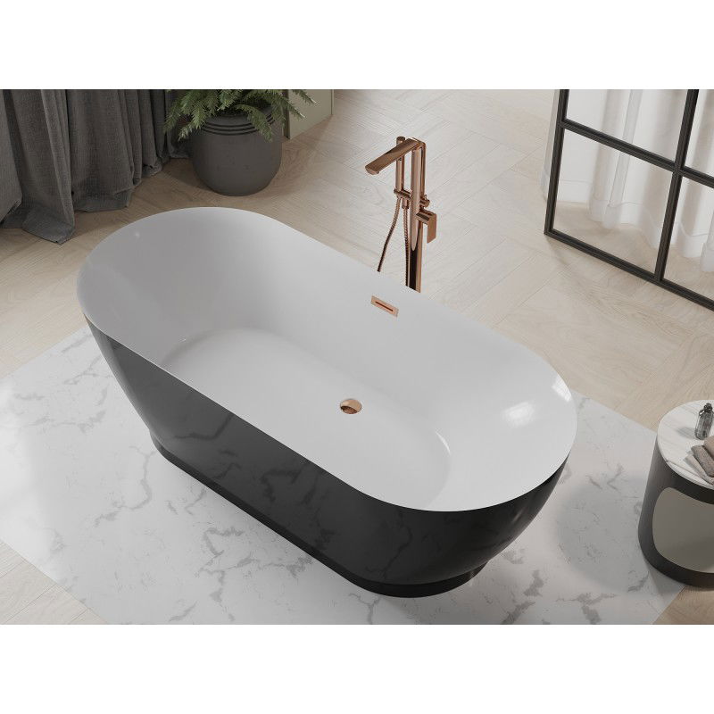 Mexen Roxy freestanding bath 180 x 85 cm, white/black, overflow rose gold - 51201808575-60