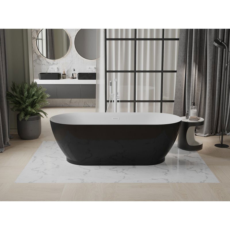 Mexen Roxy freestanding bath 180 x 85 cm, white/black, white overflow - 51201808575-20