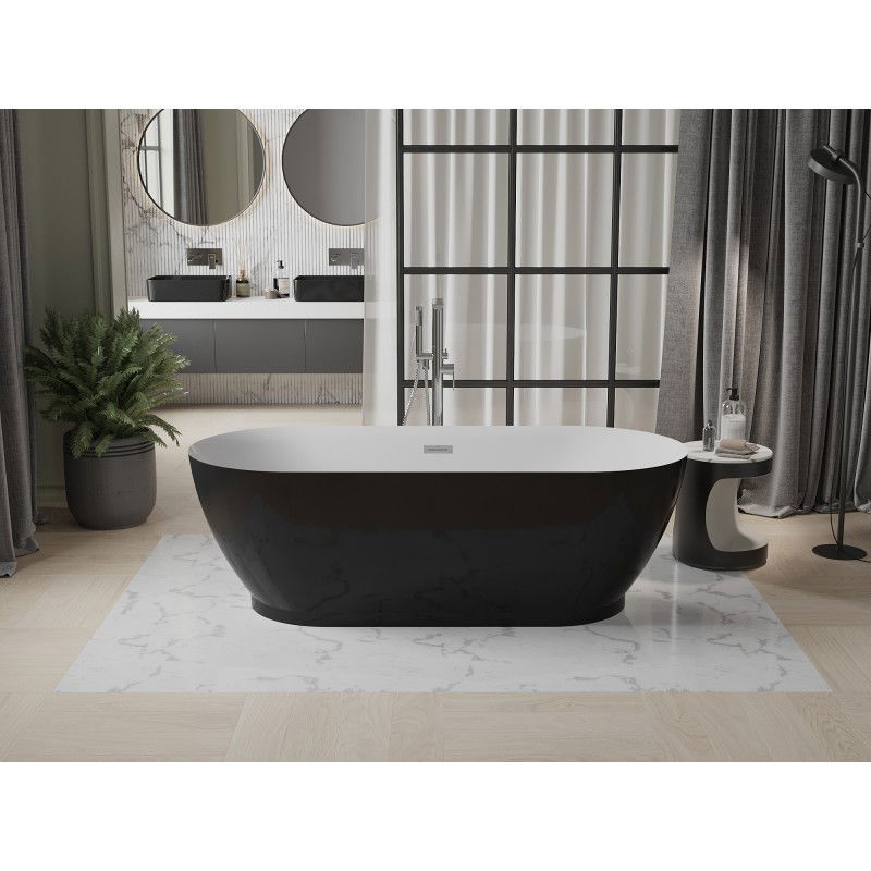 Mexen Roxy freestanding bathtub 180 x 85 cm, white/black, chrome overflow - 51201808575-01