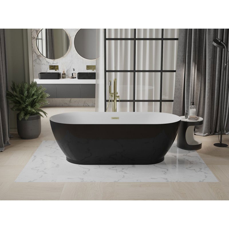 Mexen Roxy free-standing bathtub 180 x 85 cm, white/black, brushed gold overflow - 51201808575-55