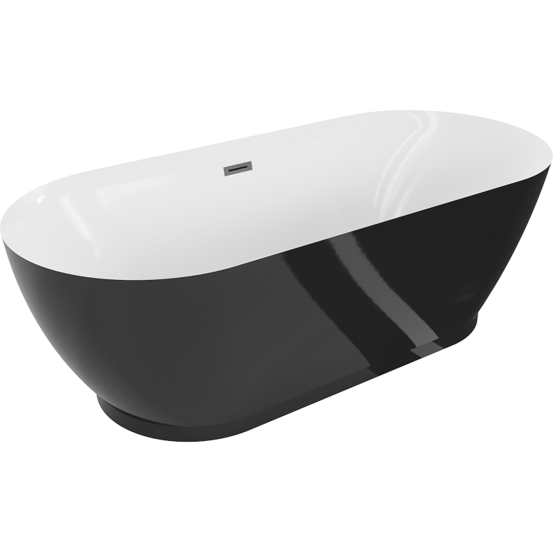 Mexen Roxy free-standing bath 180 x 85 cm, white/black, brushed gun gray overflow - 51201808575-66