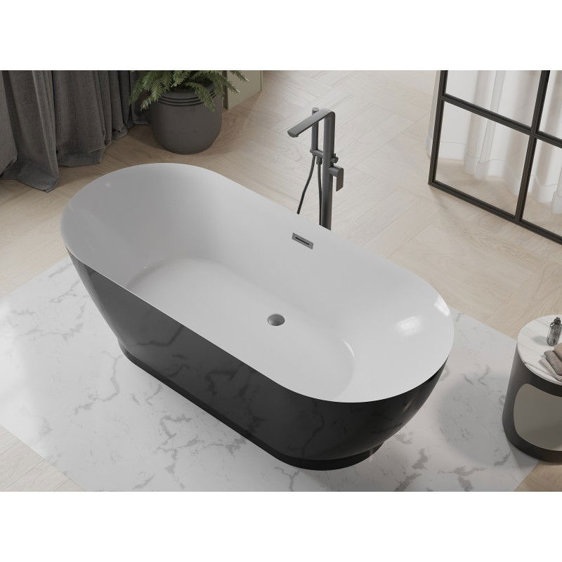 Mexen Roxy free-standing bath 180 x 85 cm, white/black, brushed gun gray overflow - 51201808575-66