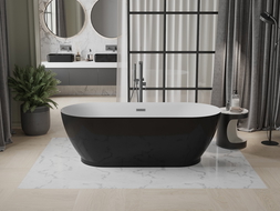 Mexen Roxy free-standing bath 180 x 85 cm, white/black, brushed gun gray overflow - 51201808575-66