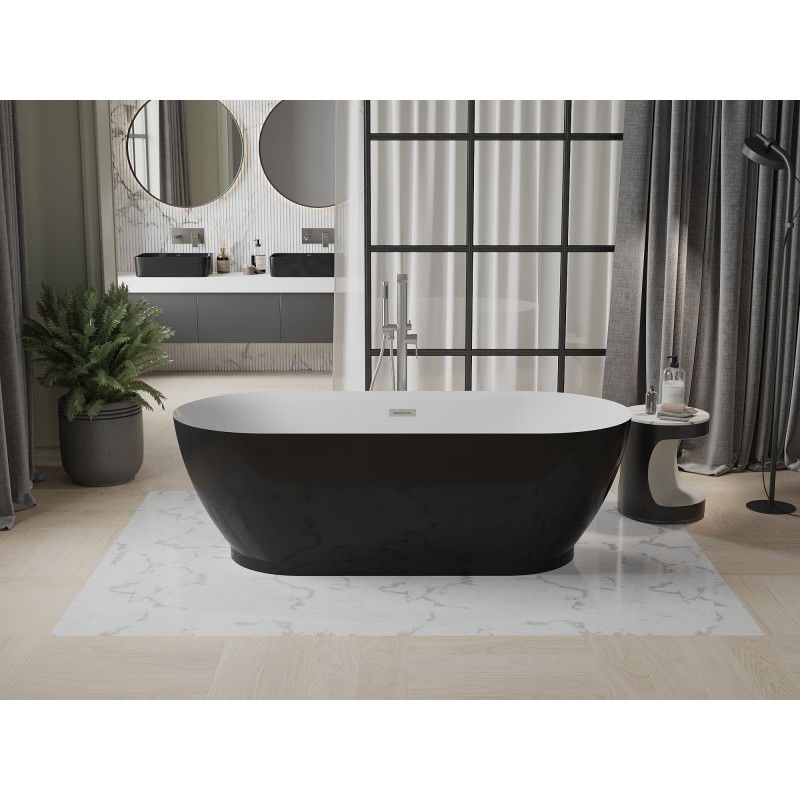 Mexen Roxy freestanding bathtub 180 x 85 cm, white/black, brushed nickel overflow - 51201808575-97