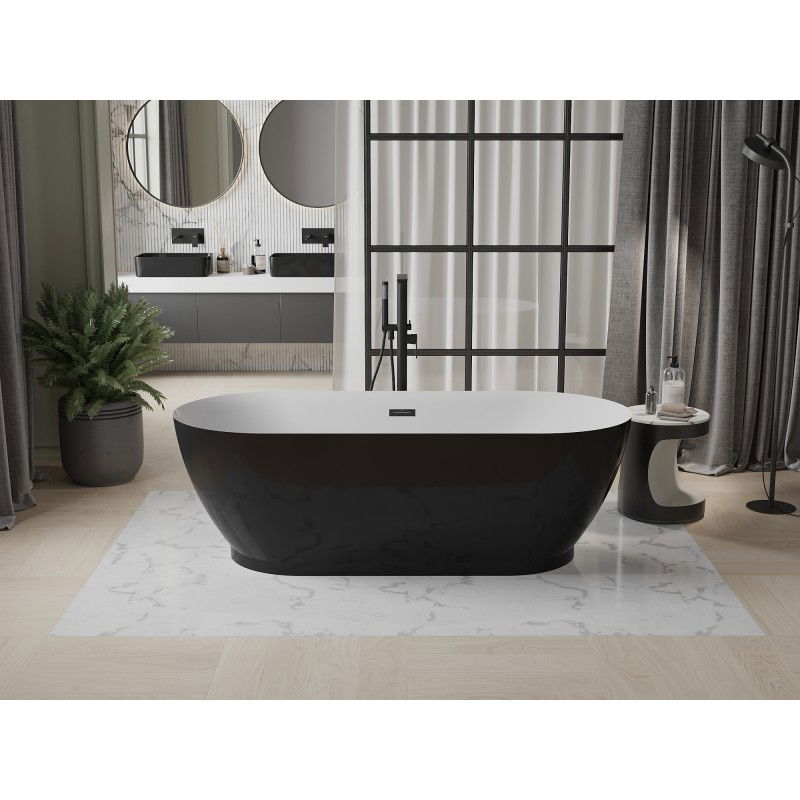 Mexen Roxy freestanding bathtub 180 x 85 cm, white/black, black overflow - 51201808575-70