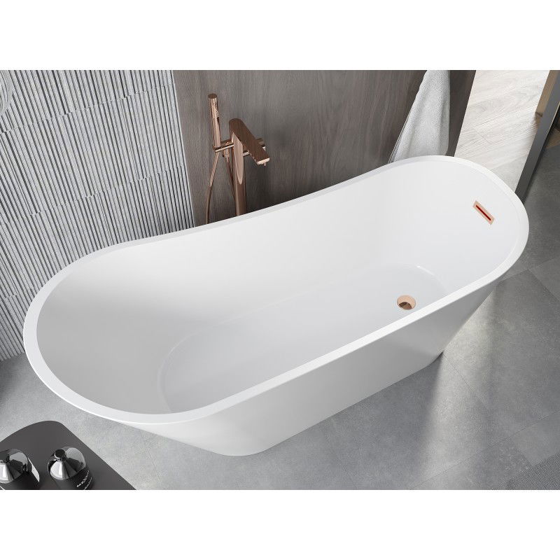 Mexen Alta Freestanding Bath 170 x 75 cm, White, Overflow Rose Gold - 52141707500-60