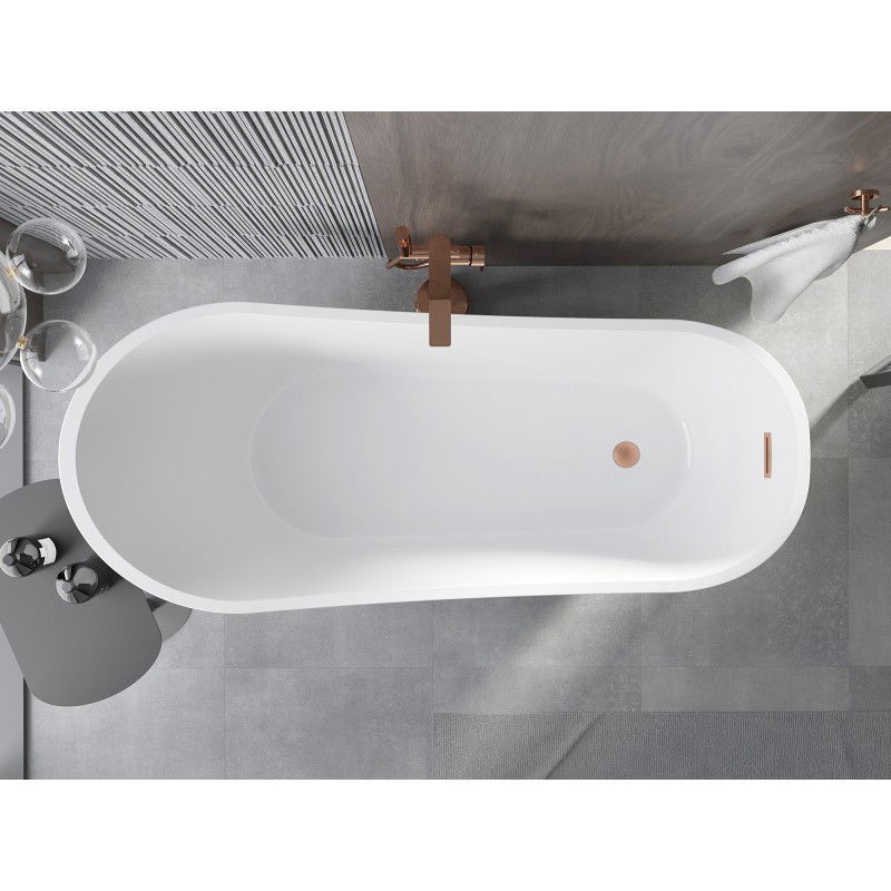 Mexen Alta freestanding bath 170 x 75 cm, white, brushed copper overflow - 52141707500-65
