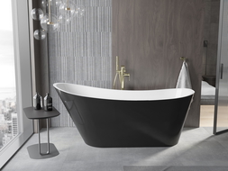 Mexen Alta freestanding bathtub 67 x 29.5 in, white/black, brushed gold overflow - 52141707575-55