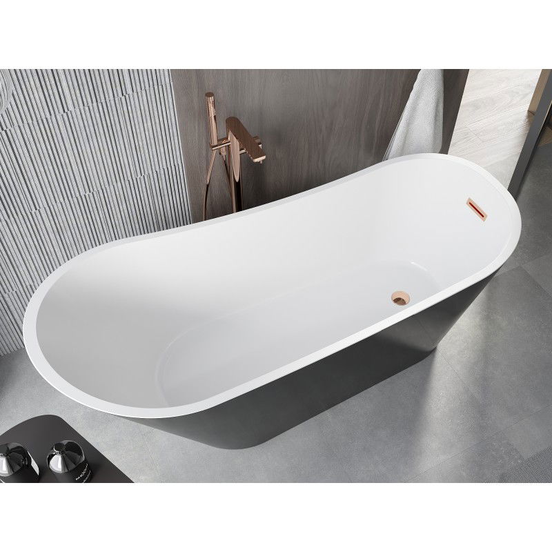 Mexen Alta free-standing bathtub 170 x 75 cm, white/black, overflow rose gold - 52141707575-60