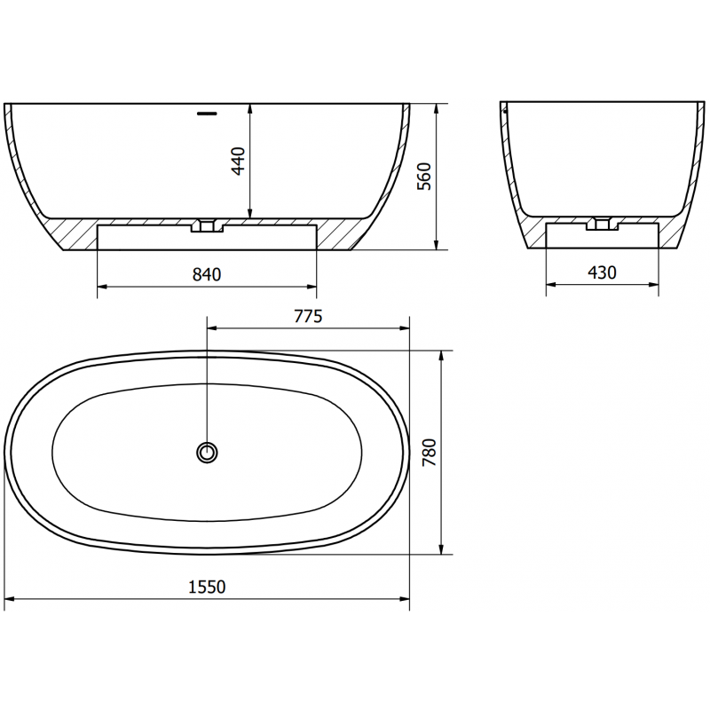Mexen Torino freestanding bathtub made of conglomerate 155 x 78 cm, white matt - 57271557800