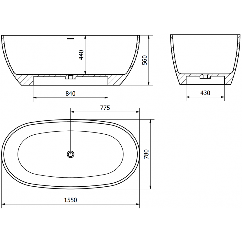 Mexen Torino freestanding bath made of conglomerate 175 x 78 cm, matte concrete - 57271757861