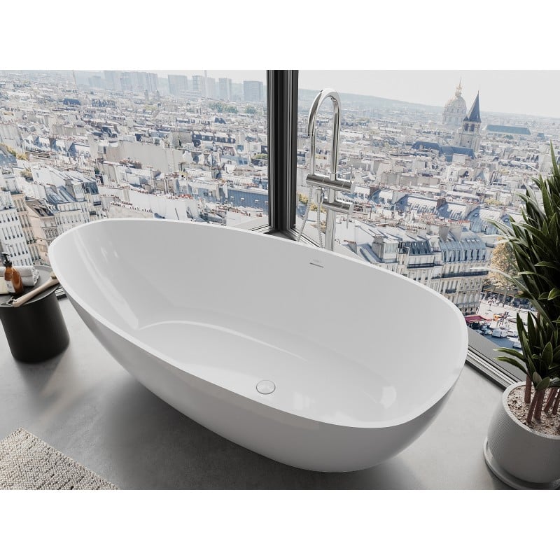Mexen Imola freestanding bath made of conglomerate 150 x 77 cm, white gloss - 57281507610