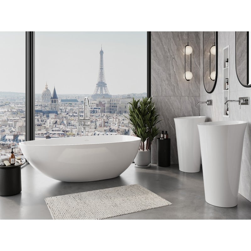 Mexen Imola freestanding bath made of conglomerate 150 x 77 cm, white gloss - 57281507610