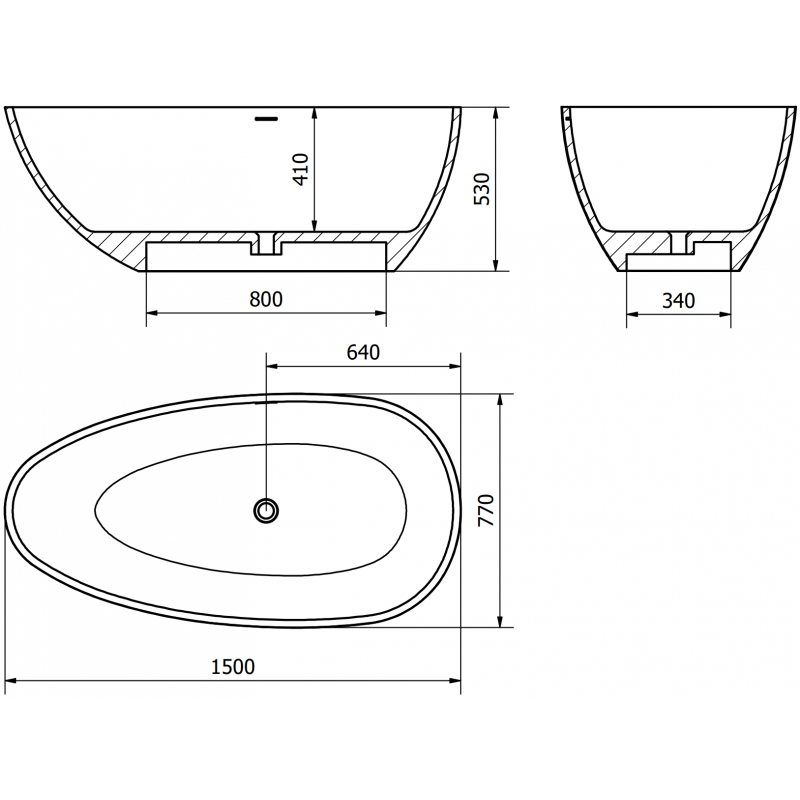 Mexen Imola freestanding bathtub made of conglomerate 150 x 77 cm, matte concrete - 57281507661
