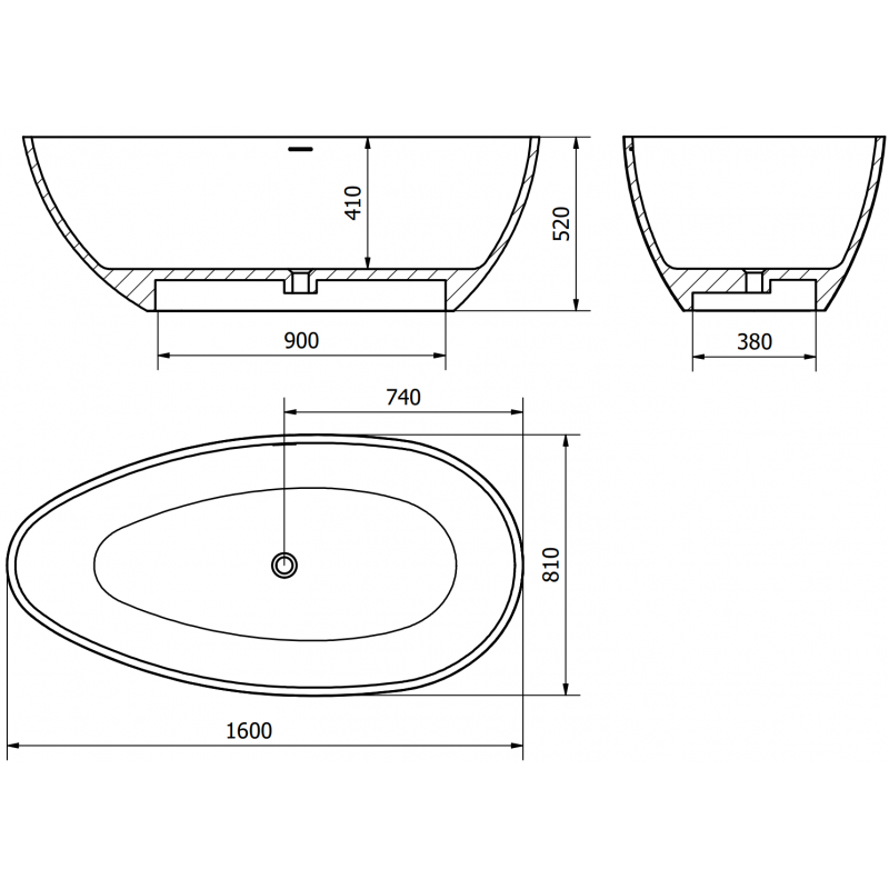 Mexen Imola freestanding bath made of conglomerate 160 x 81 cm, white matte - 57281608000