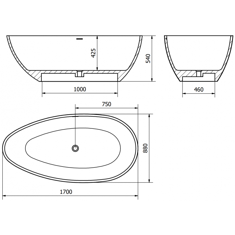 Mexen Imola freestanding bath made of conglomerate 170 x 88 cm, white matte - 57281708500
