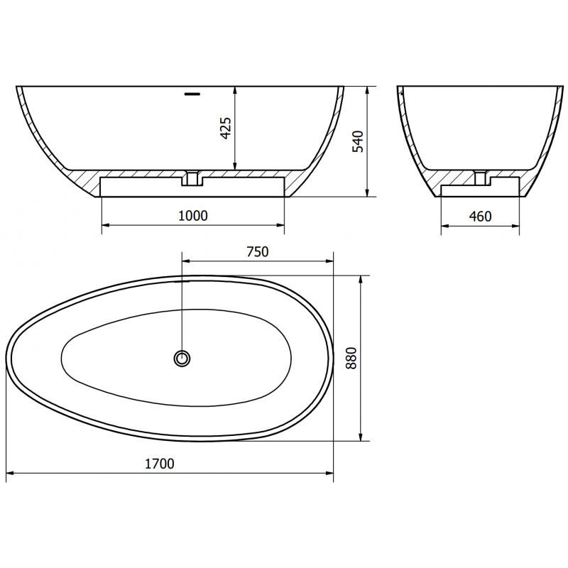 Mexen Imola freestanding bathtub made of conglomerate 170 x 88 cm, concrete matte - 57281708561