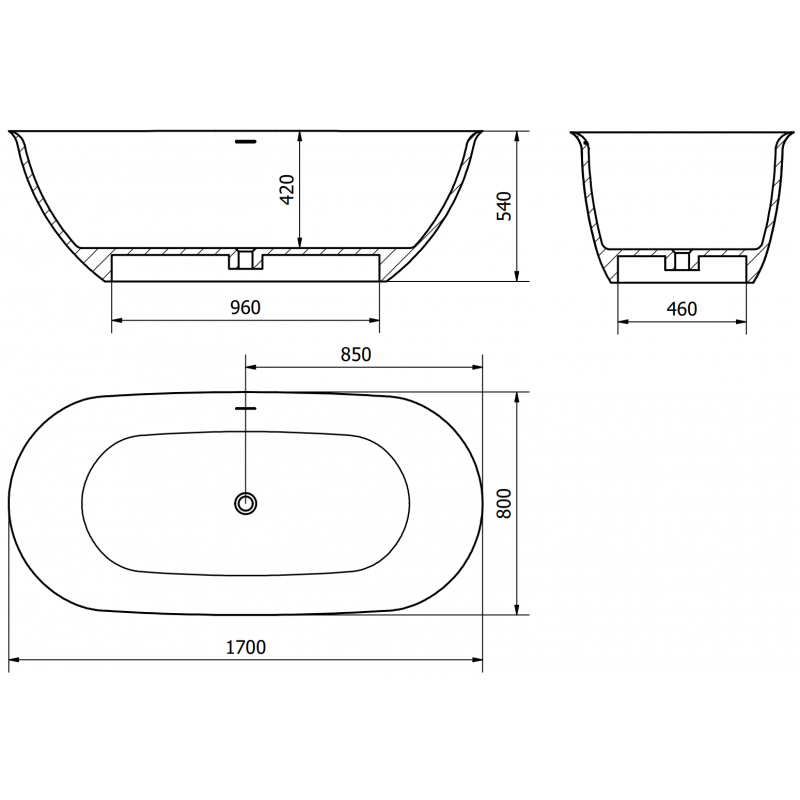 Mexen Siena 170 x 80 cm freestanding bath, concrete matte finish - 57291708061