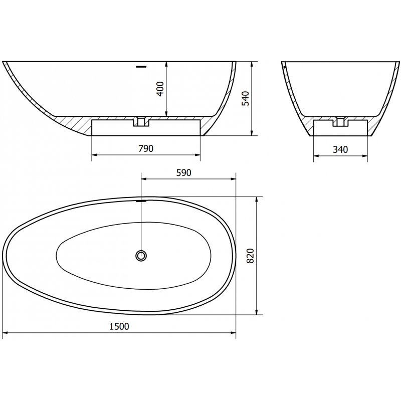 Mexen Milano freestanding bathtub made of conglomerate 150 x 82 cm, white gloss - 57301508510