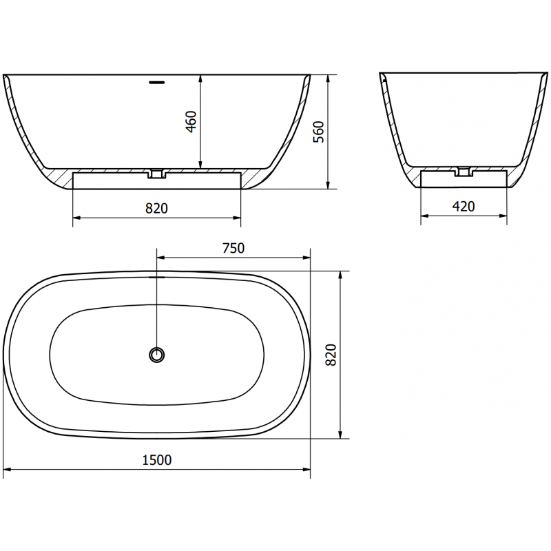Mexen Como freestanding bath made of conglomerate 150 x 82 cm, white gloss - 57311508210