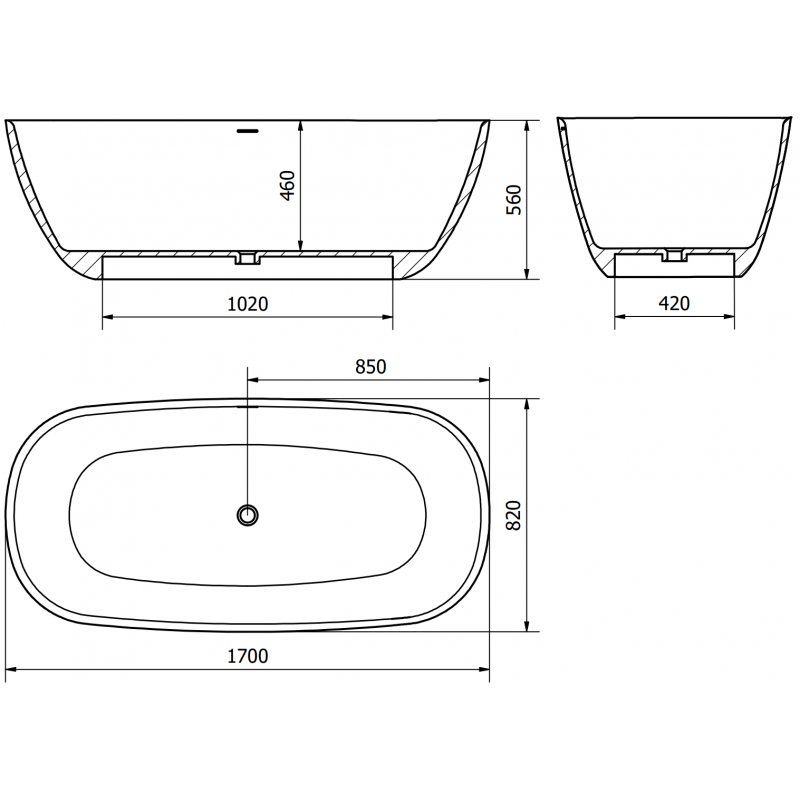 Mexen Como freestanding bathtub made from conglomerate 170 x 82 cm, white matt - 57311708200