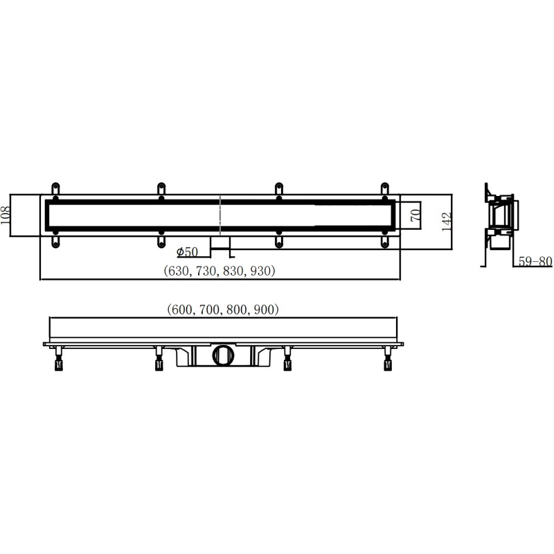 Mexen Flat Abs Flat ABS Linear Drain 2-in-1 90 cm, Inox - 1069090