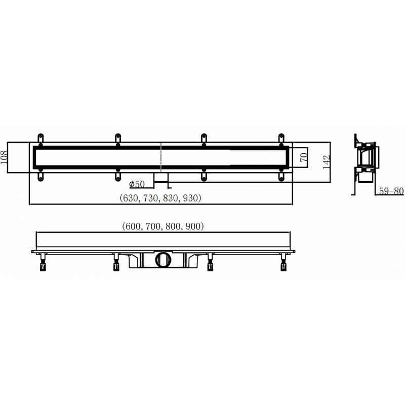 Mexen Flat ABS Linear Drain 2-in-1 60 cm, Black - 1769060