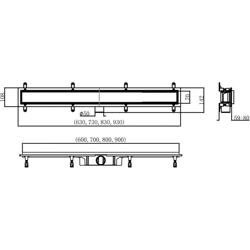 Mexen Flat ABS linear drain 2-in-1 70 cm, black - 1769070