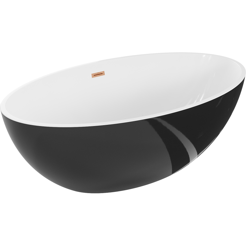 Mexen Nike freestanding bath 175 x 100 cm, white/black, brushed copper overflow - 54071751075-65