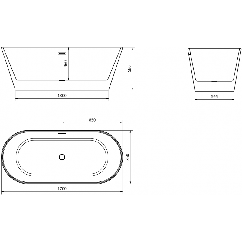 Mexen Flavia Free-standing Bath 170 x 75 cm, White, Chrome Overflow - 54031708000-01