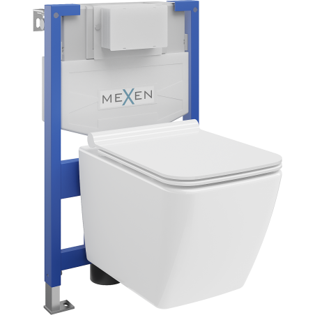 Mexen flush-mount Felix XS-F toilet frame and bowl set Vega and soft close toilet seat set, White - 68030654000