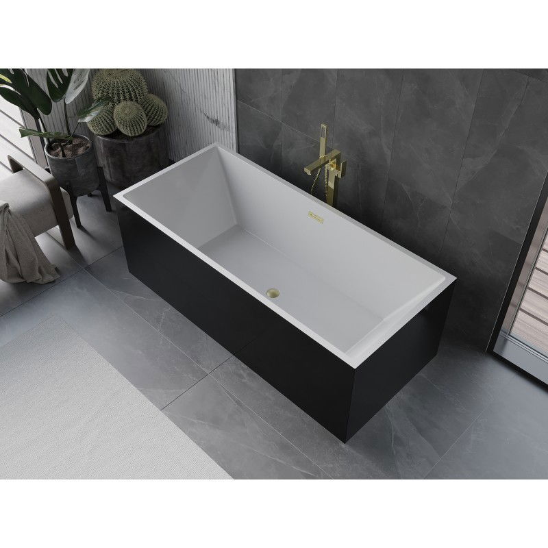 Mexen Vigo freestanding bathtub 178.5 x 80 cm, white/black, brushed gold overflow - 51251788075-55