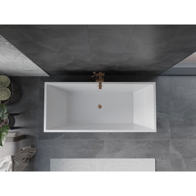 Mexen Vigo freestanding bath 178.5 x 80 cm, white/black, brushed copper overflow - 51251788075-65