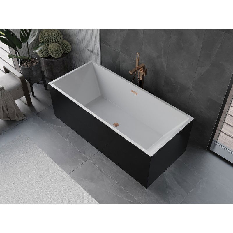 Mexen Vigo freestanding bath 178.5 x 80 cm, white/black, brushed copper overflow - 51251788075-65