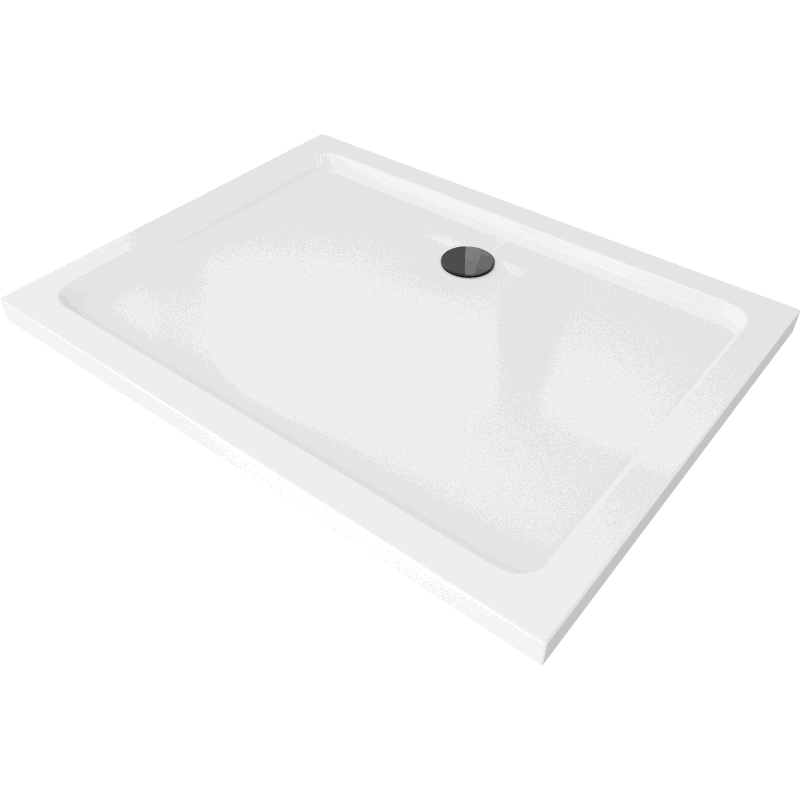 Mexen Flat rectangular slim shower tray 140 x 100 cm, white, black siphon - 40101014B