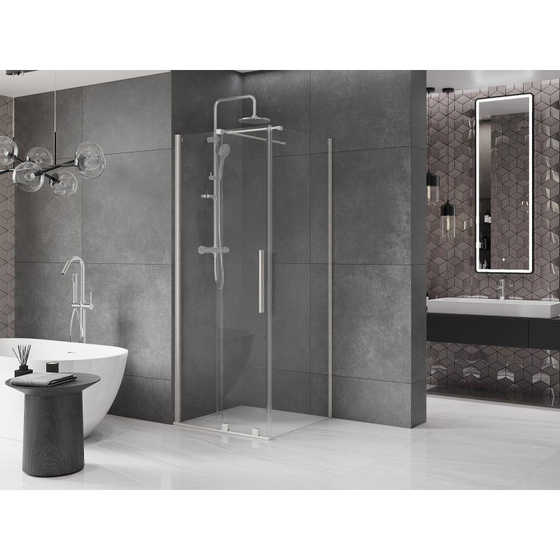 Mexen Velar sliding shower enclosure 90 x 90 cm, transparent, brushed nickel - 871-090-090-01-97