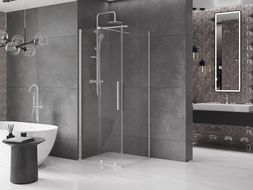 Mexen Velar sliding shower enclosure 90 x 90 cm, transparent, brushed nickel - 871-090-090-01-97