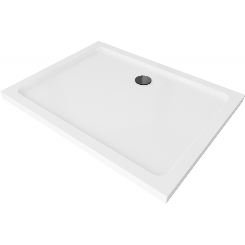 Mexen Flat slim rectangular shower tray 130 x 100 cm, White, Black siphon - 40101013B
